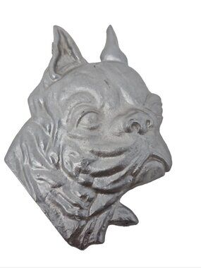 Antique 1920 Boxer Boston Terrier Bulldog Head SandCast Silver Metal Paperweight